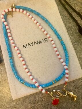 Curated Set of 2 Beaded Necklaces made from  quartz and turquoise - 24k gold